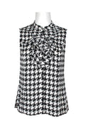 Tahari ASL High Neck Sleeveless Ruffled Neck Houhdstooth Print Woven