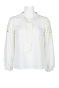 Tahari ASL Tie Neck Long Sleeve Lasercut Shoulder Keyhole Back Crepe