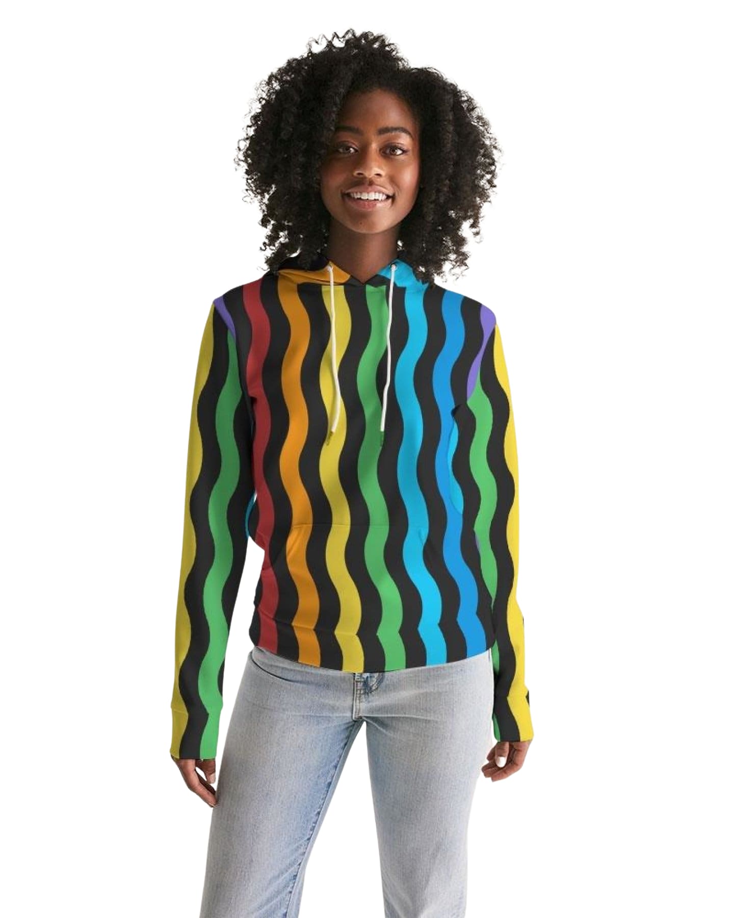 Womens Hoodie - Pullover Hooded Sweatshirt -graphic/rainbow Stripes