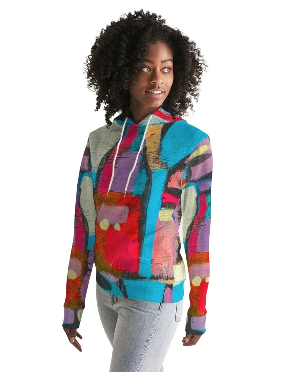Womens Hoodie - Pullover Hooded Sweatshirt / Multicolor Graphic