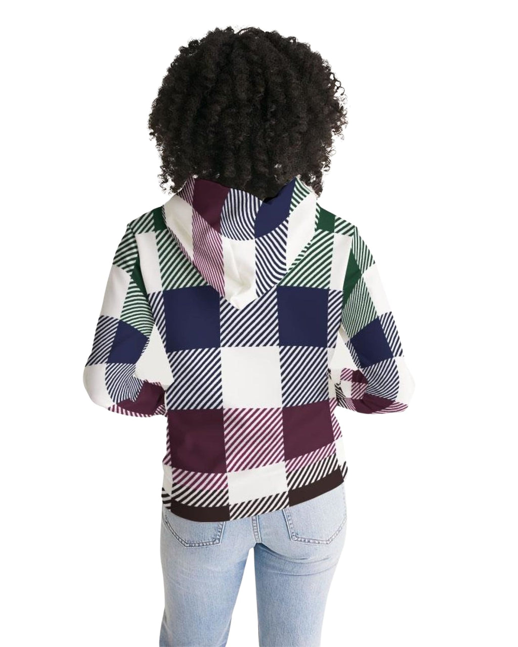 Womens Hoodie - Multicolor Colorblock Plaid Pattern