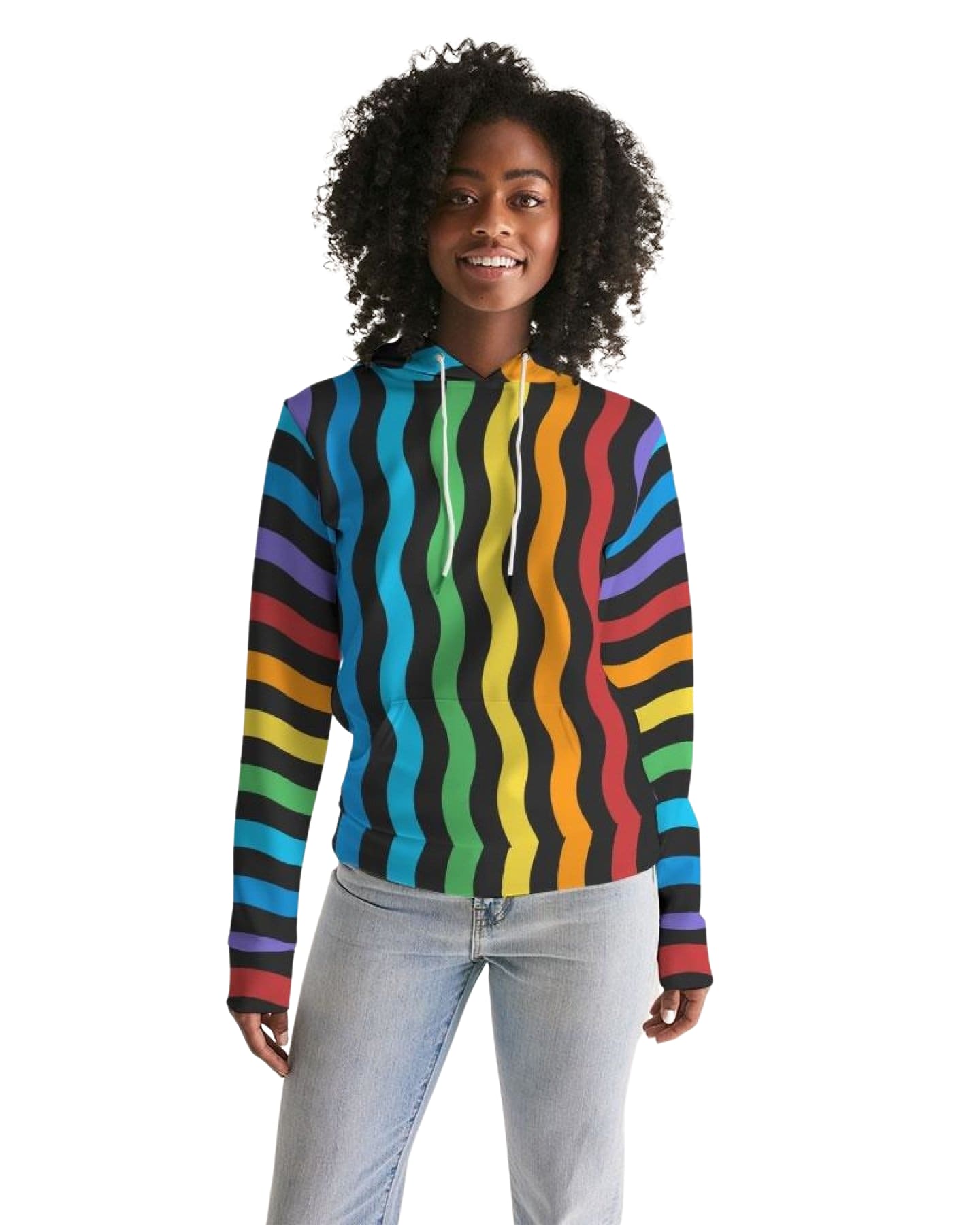 Womens Hoodie - Pullover Sweatshirt - Graphic/rainbow Stripe