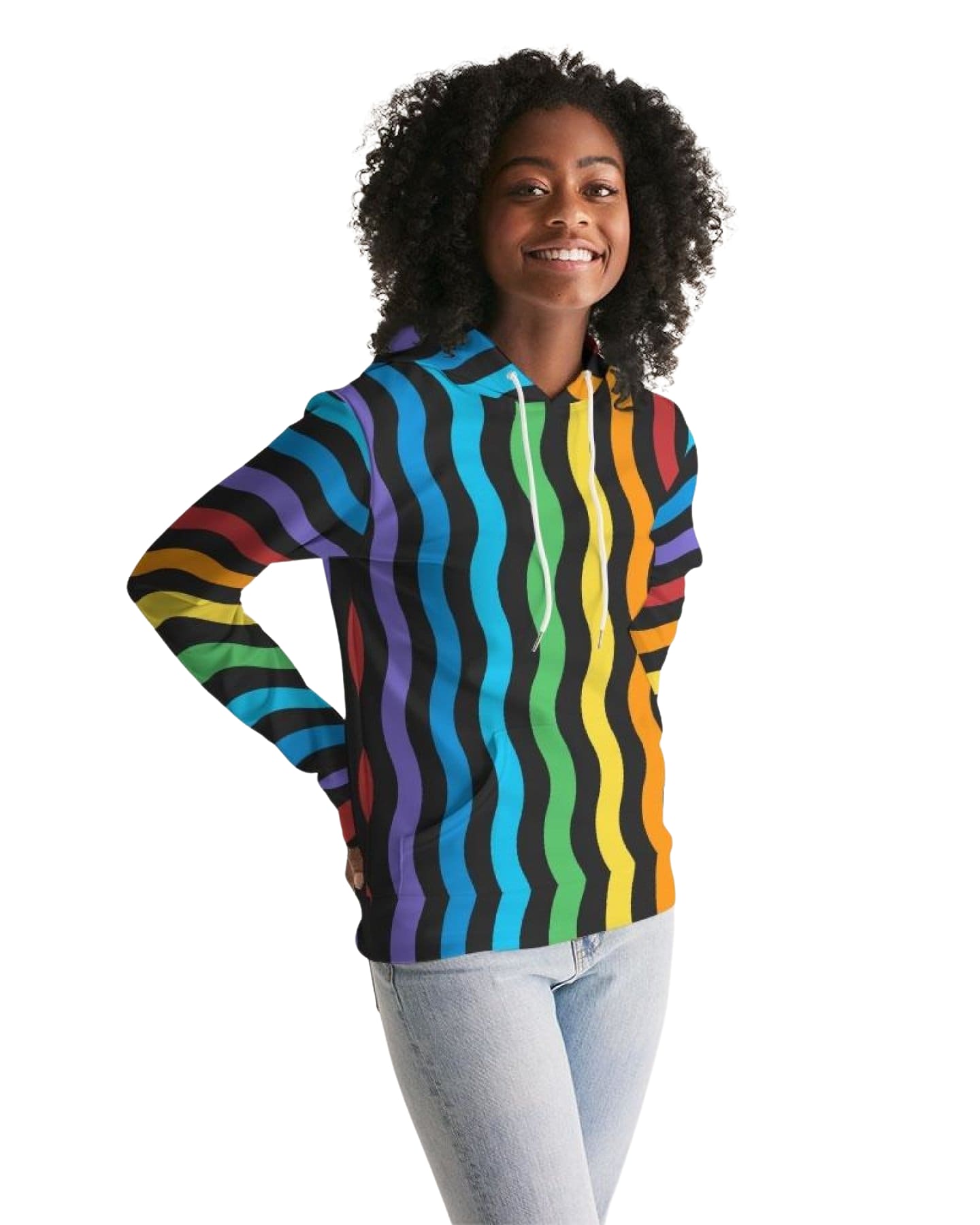 Womens Hoodie - Pullover Sweatshirt - Graphic/rainbow Stripe
