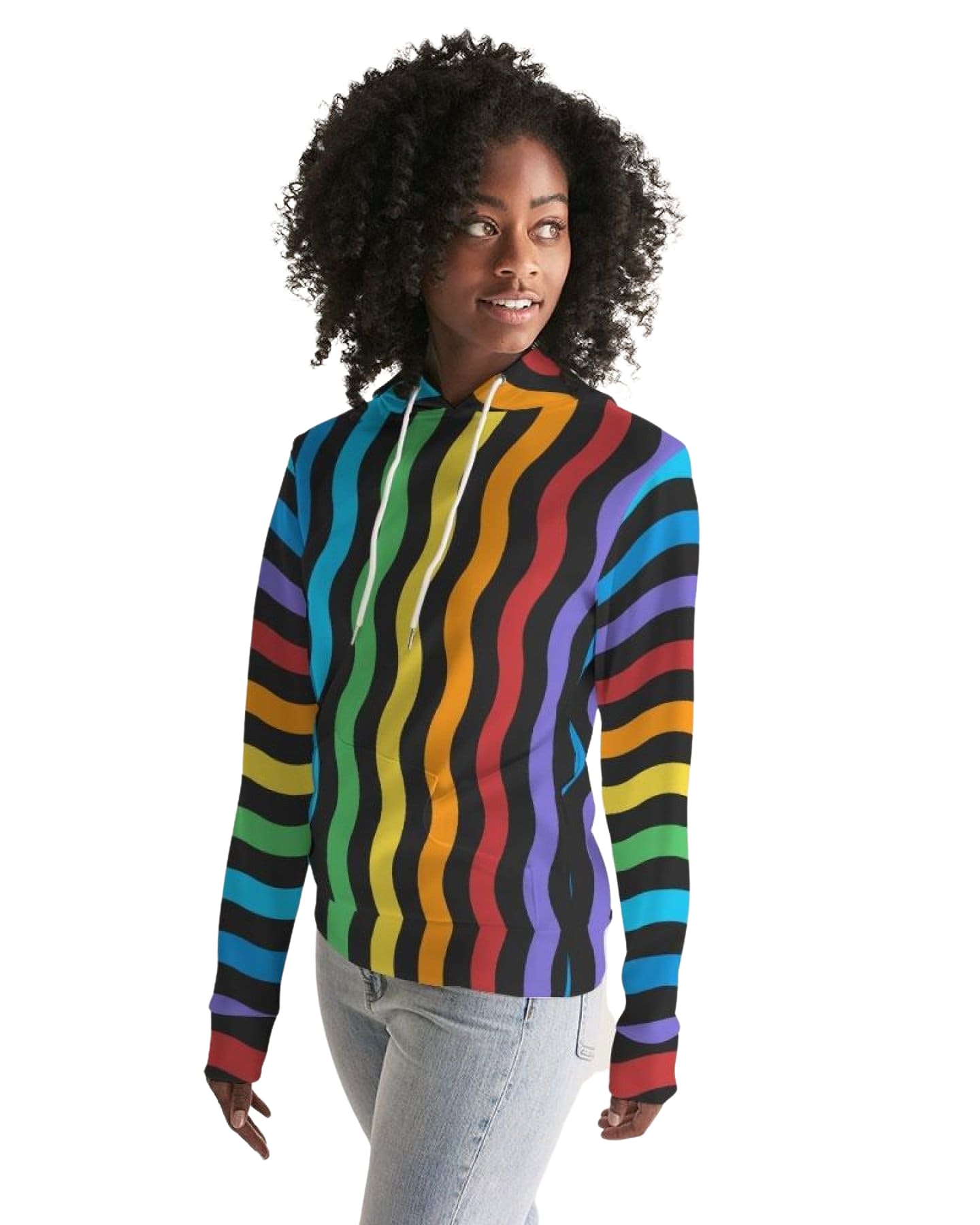 Womens Hoodie - Pullover Sweatshirt - Graphic/rainbow Stripe