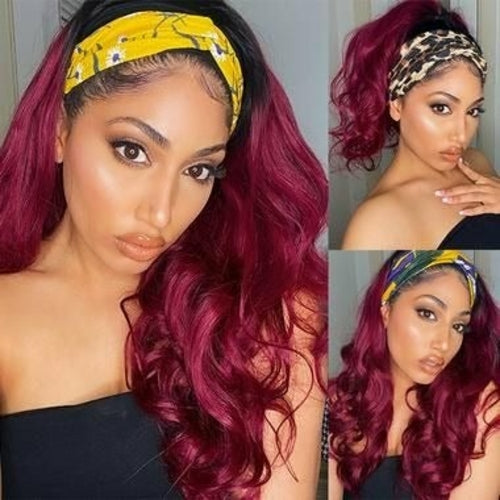 Burgundy Headband Body Wave Human Hair Wig 
