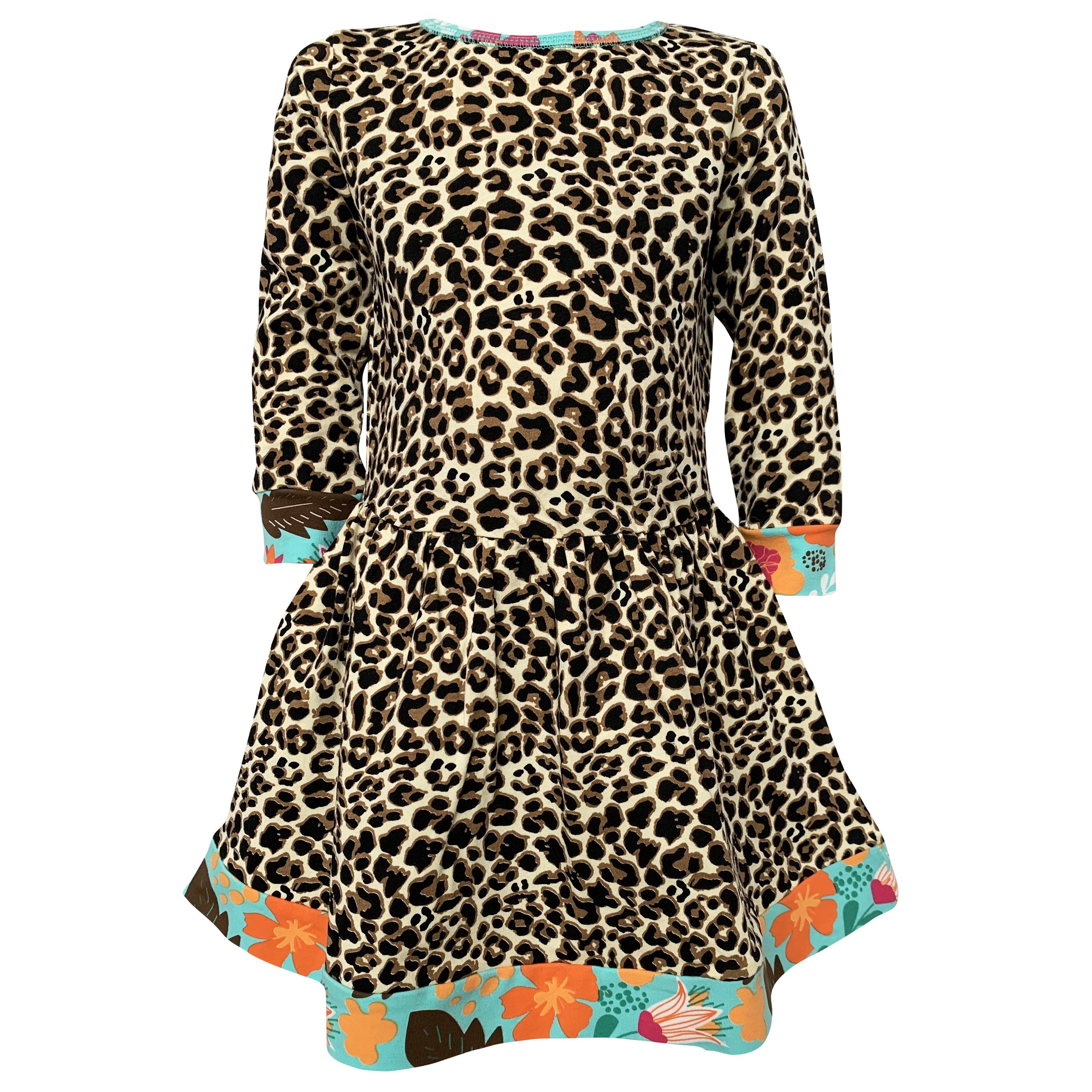 AnnLoren Big Girls Long Sleeve Leopard Fall Floral Dress Boutique