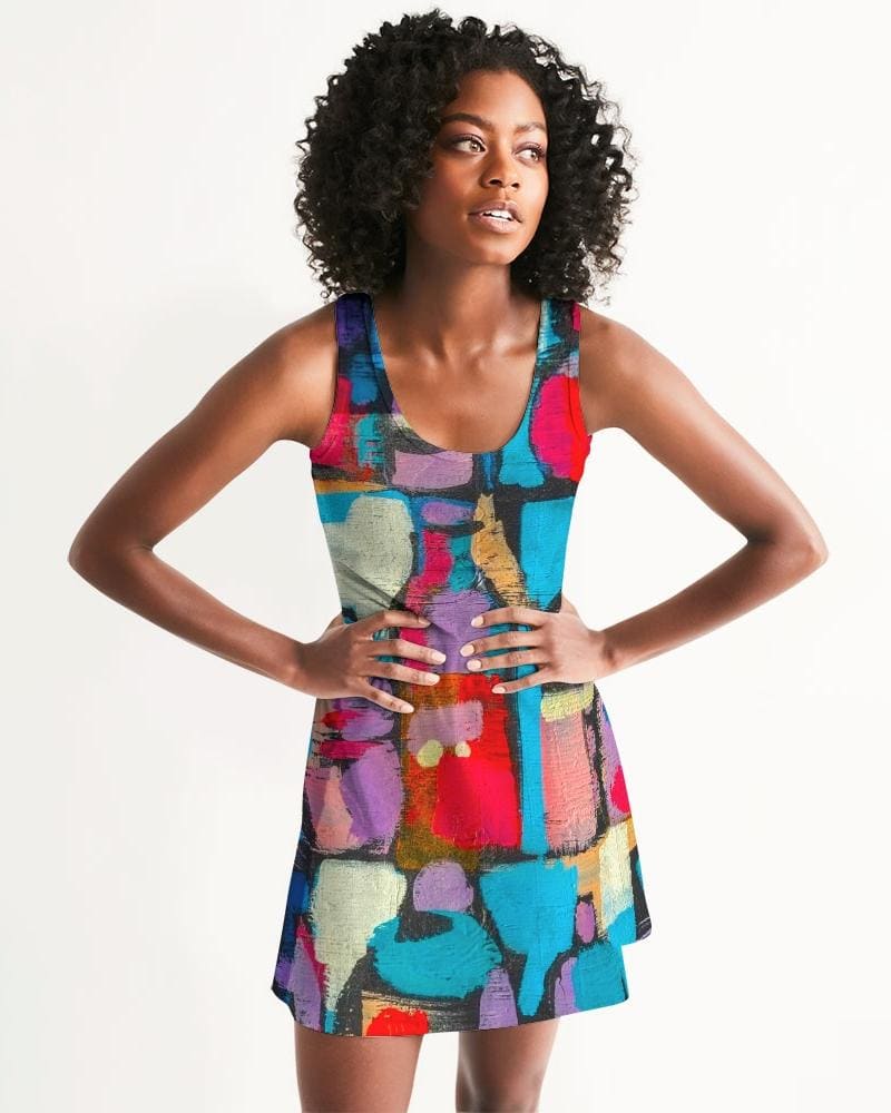 Womens Dress - Edgy Geometric Style Racerback Dress / Multicolor