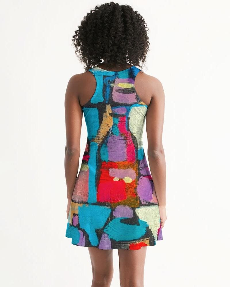 Womens Dress - Edgy Geometric Style Racerback Dress / Multicolor