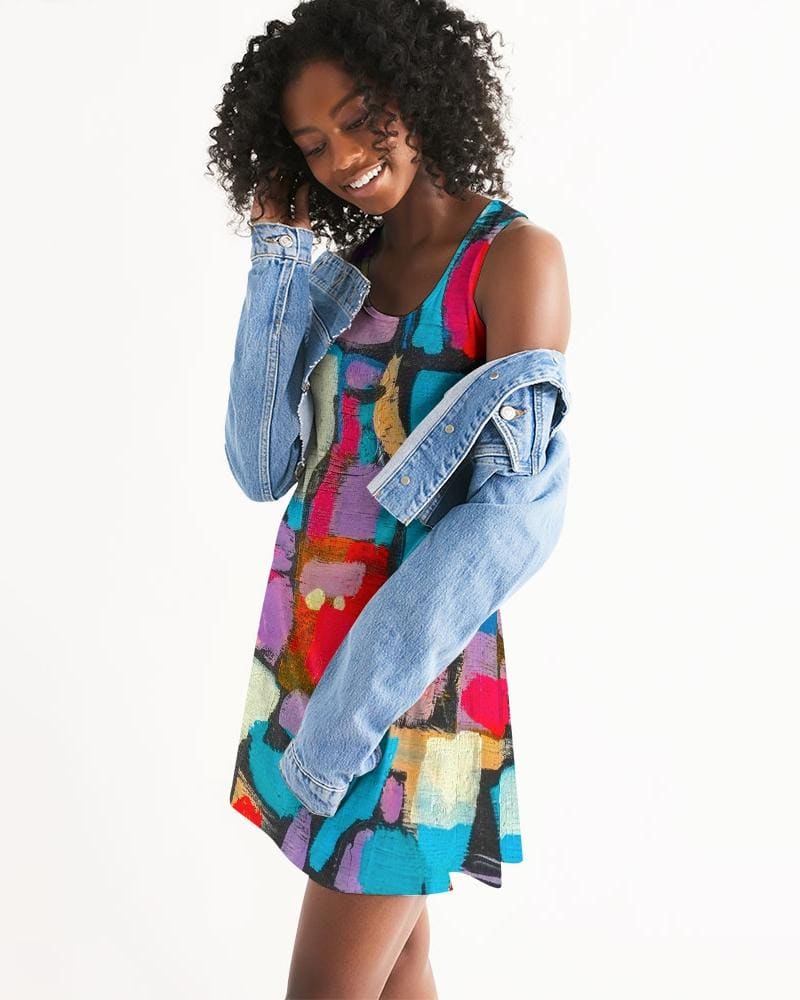 Womens Dress - Edgy Geometric Style Racerback Dress / Multicolor