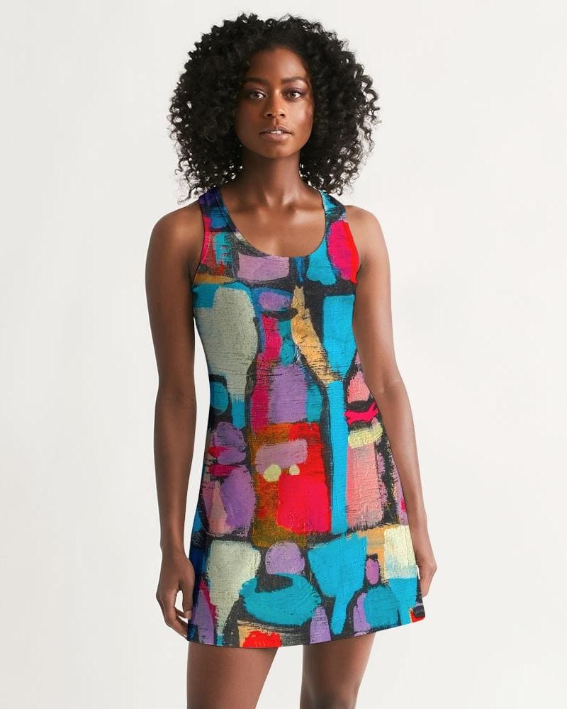 Womens Dress - Edgy Geometric Style Racerback Dress / Multicolor