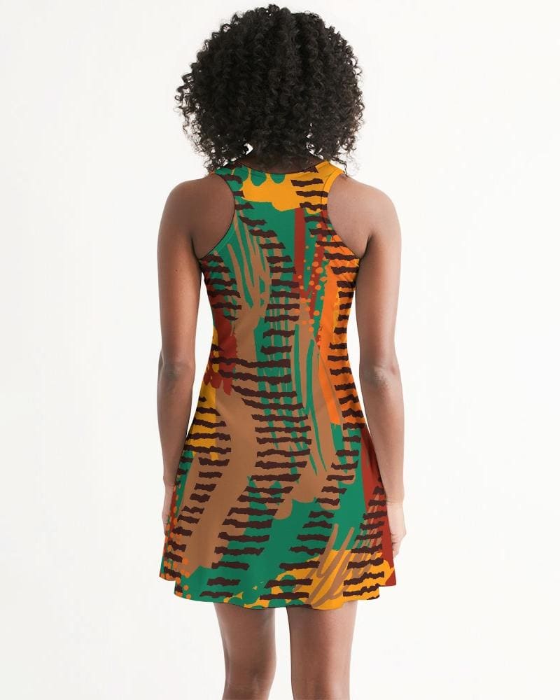 Womens Dress - Orange and Brown Geometric Style Racerback Dress