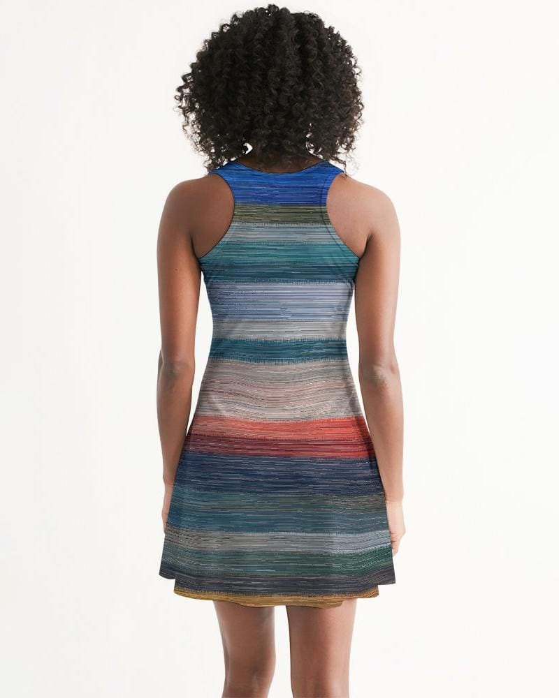 Womens Dress - Sleeveless Blue and Gray Gradient Print Racerback Dress