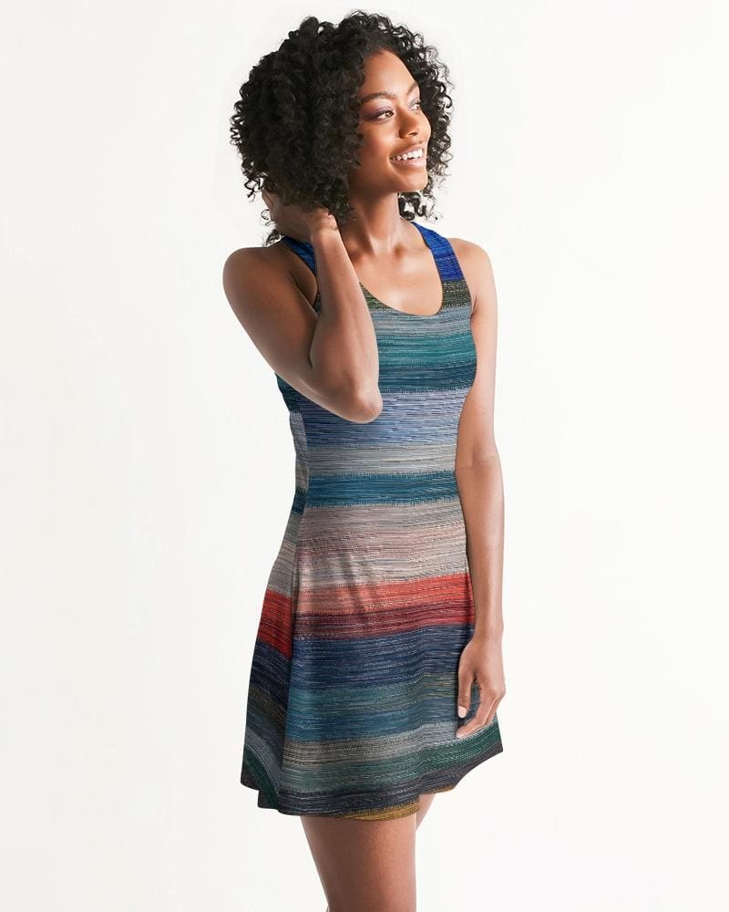 Womens Dress - Sleeveless Blue and Gray Gradient Print Racerback Dress