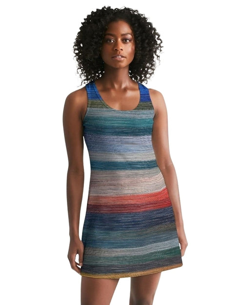 Womens Dress - Sleeveless Blue and Gray Gradient Print Racerback Dress