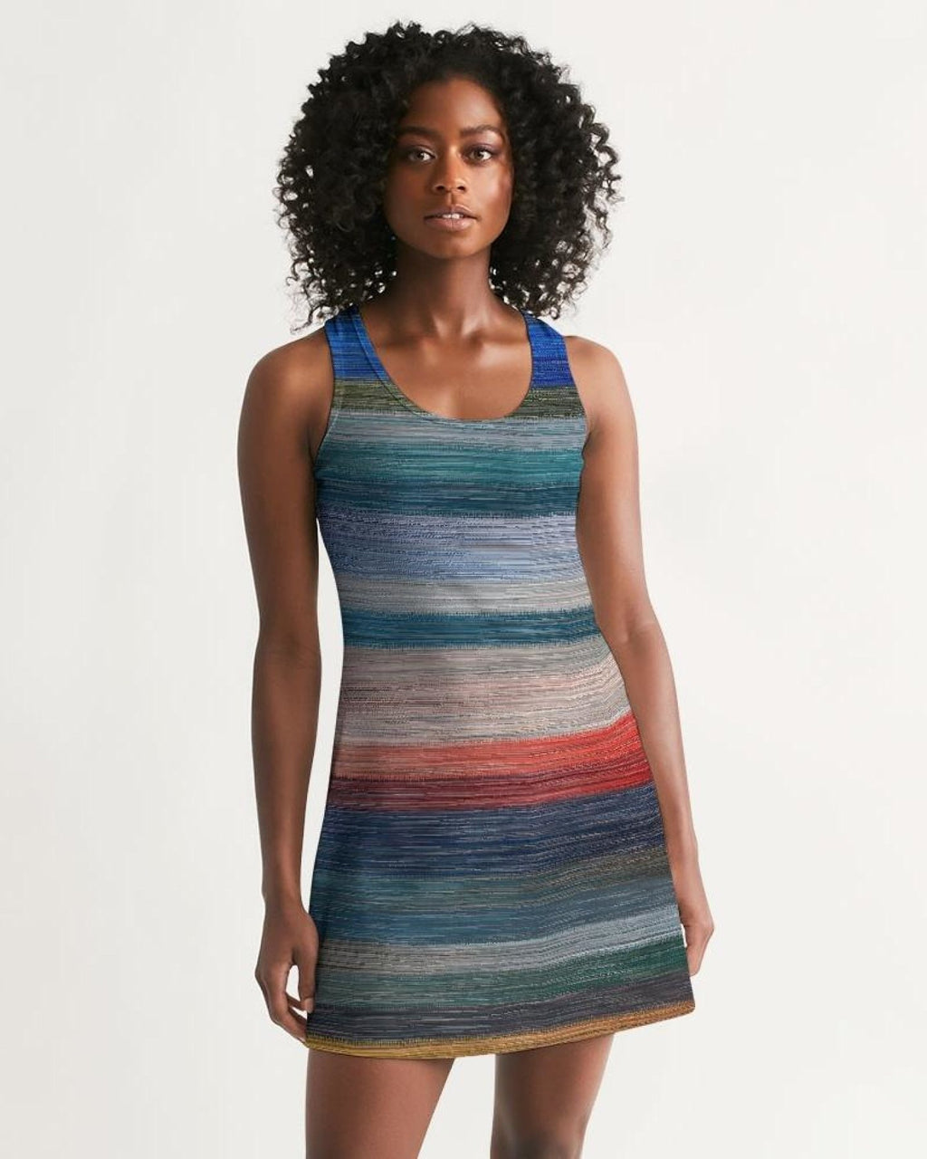 Womens Dress - Sleeveless Blue and Gray Gradient Print Racerback Dress