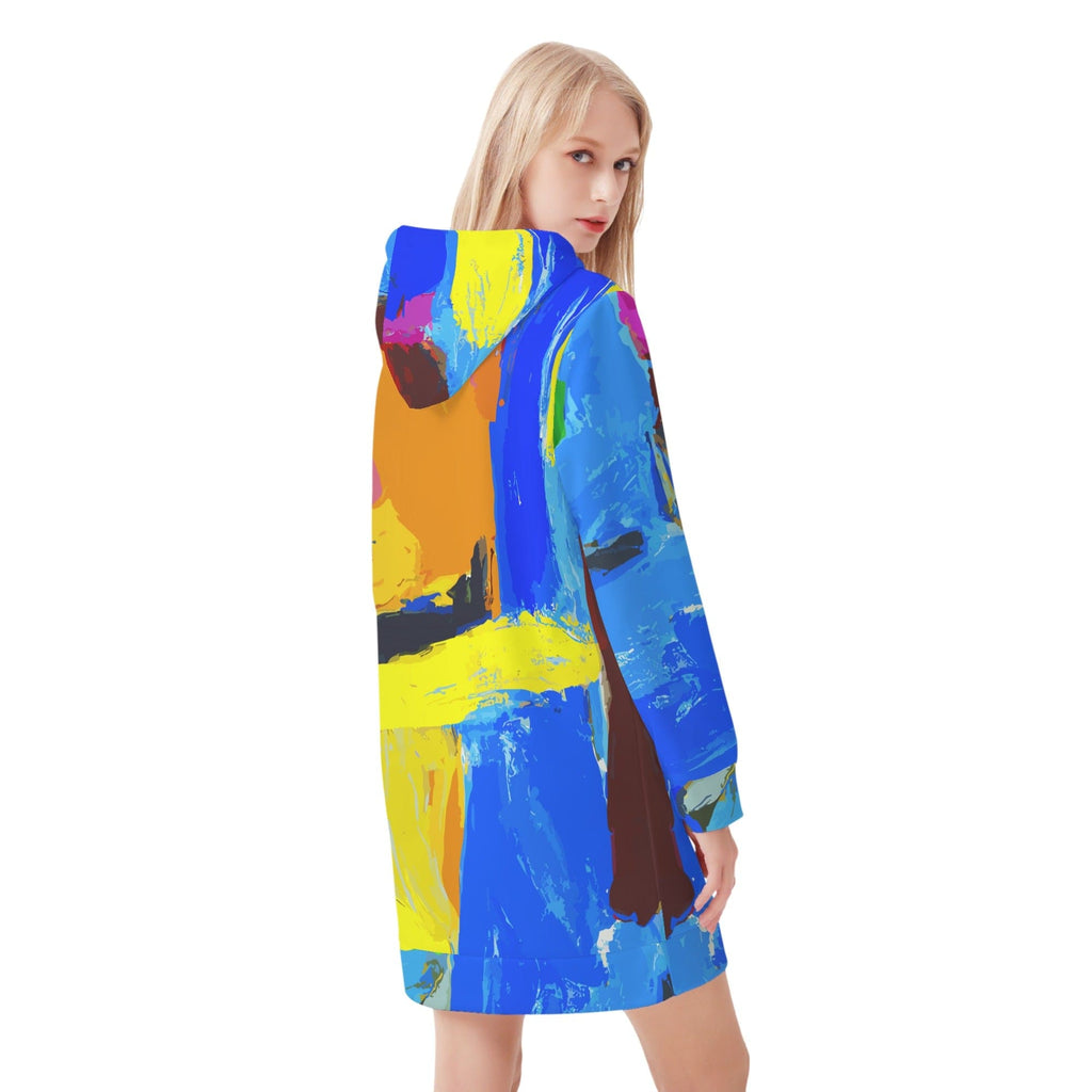 Womens Hoodie Dress - Cross with Multicolor Abstract Illustration -