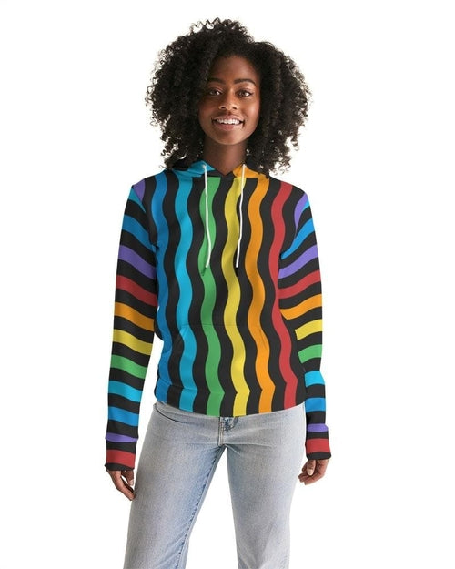 Womens Hoodie - Pullover Sweatshirt - Graphic/rainbow Stripe
