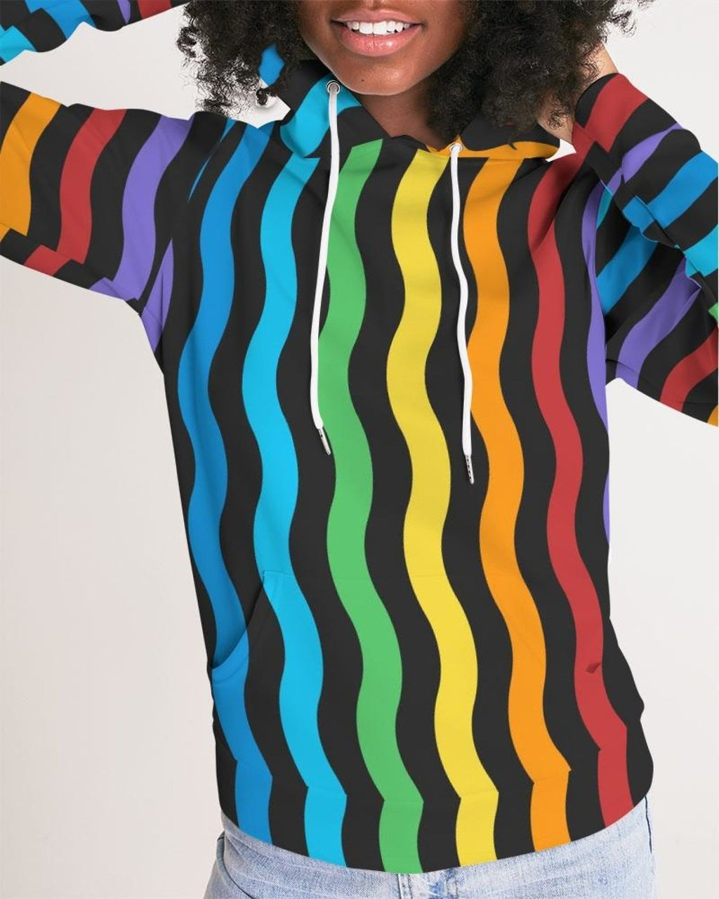 Womens Hoodie - Pullover Sweatshirt - Graphic/rainbow Stripe