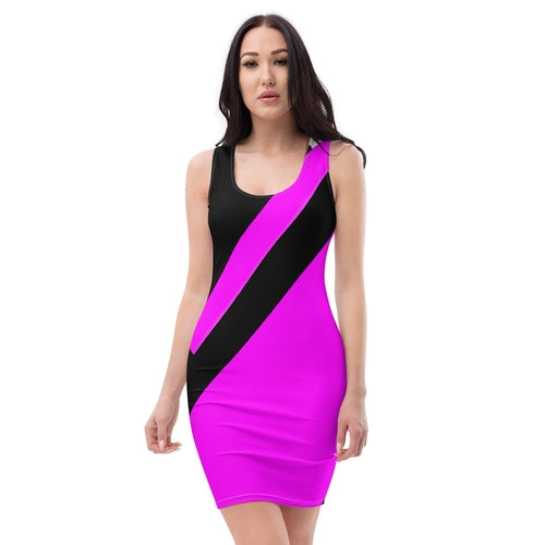 Womens Stretch Fit Bodycon Dress - Black and Pink Pattern