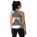 Womens Stretch Fit Tank Top - Ash Grey and White Triangular Colorblock