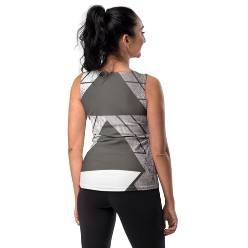 Womens Stretch Fit Tank Top - Ash Grey and White Triangular Colorblock