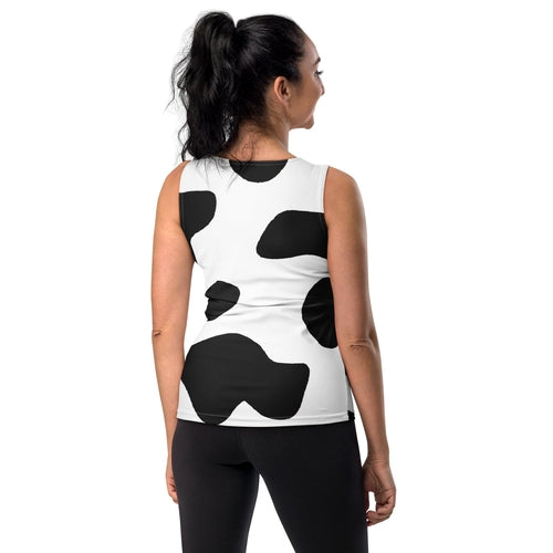 Womens Stretch Fit Tank Top - Black White Cow Print
