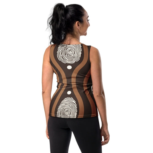 Womens Stretch Fit Tank Top - Brown White Geometric Lines