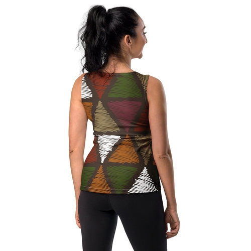 Womens Stretch Fit Tank Top - Red Green Geometric Lines