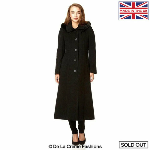 Wool Feel Faux Fur Trim Hooded Long Coat