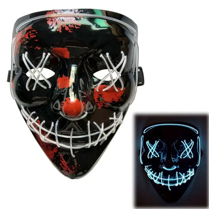 White Eucalyptus LED purge mask for pets, glow-in-the-dark Halloween costume with light-up DJ party design.